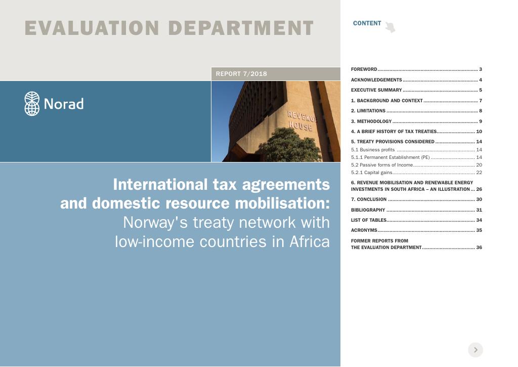 Forsiden av dokumentet International tax agreements and domestic resource mobilisation: Norway's treaty network with low-income countries in Africa