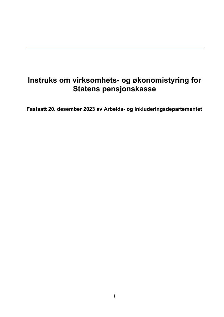 Forsiden av dokumentet Instruks om virksomhets- og økonomistyring for Statens pensjonskasse