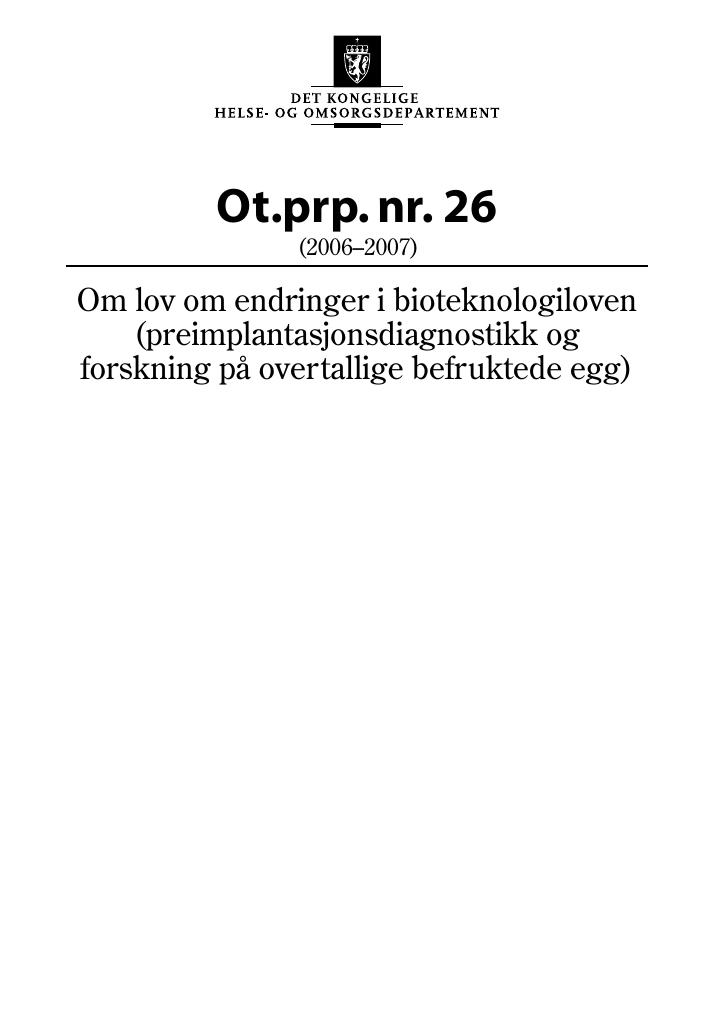 Forsiden av dokumentet Ot.prp. nr. 26 (2006-2007)