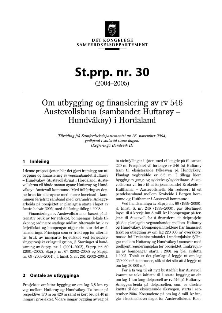 Forsiden av dokumentet St.prp. nr. 30 (2004-2005)