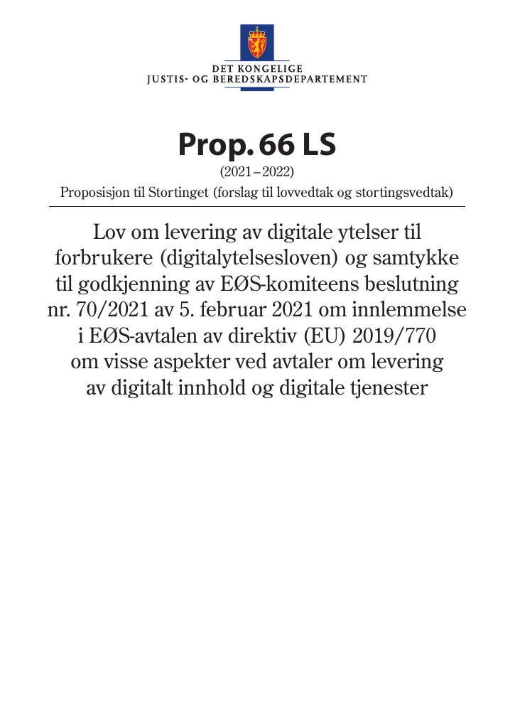 Forsiden av dokumentet Prop. 66 LS (2021–2022)