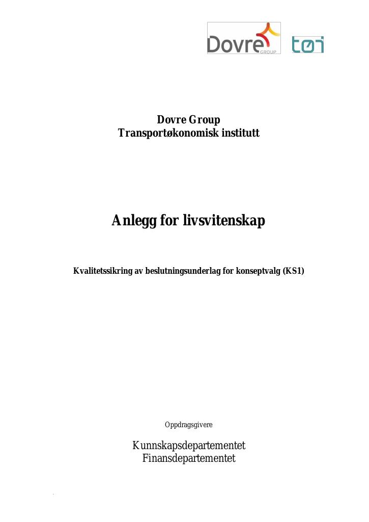 Forsiden av dokumentet Anlegg for livsvitenskap