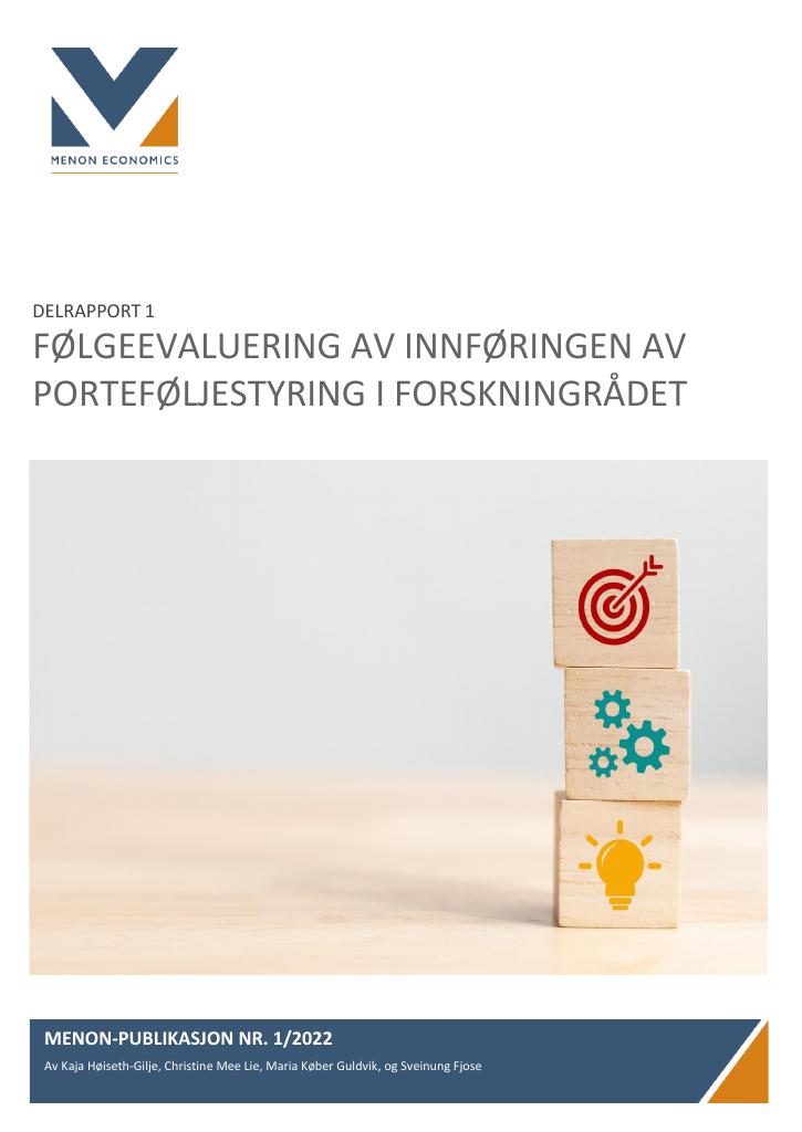 Forsiden av dokumentet Delrapport 1: Følgeevaluering av innføringen av porteføljestyring i Forskningsrådet