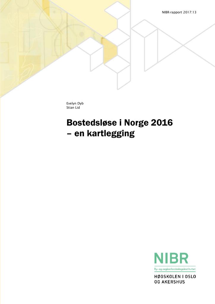 Forsiden av dokumentet Bostedsløse i Norge 2016 - en kartlegging