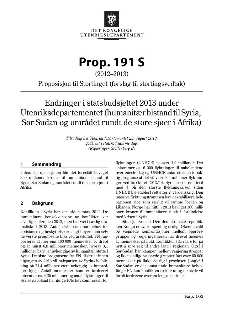 Forsiden av dokumentet Prop. 191 S (2012–2013)