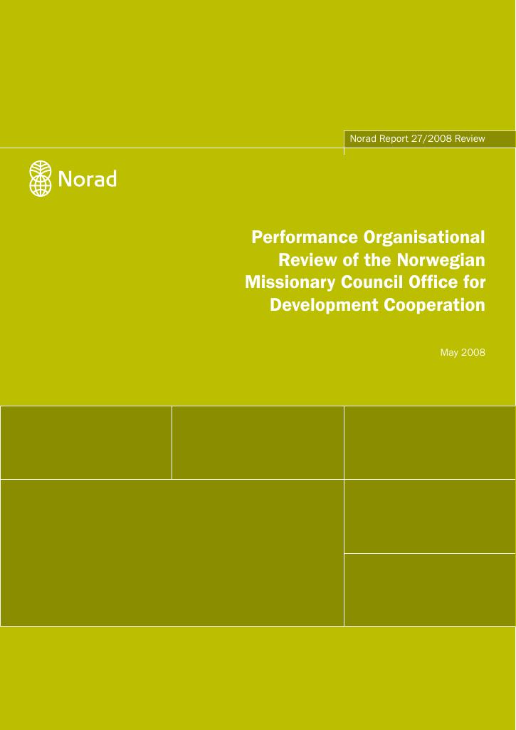 Forsiden av dokumentet Performance Organisational Review of the Norwegian Missionary Council Office for Development Cooperation