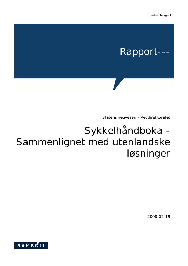 Forsiden av dokumentet Sykkelhåndboka - Sammenlignet med utenlandske løsninger