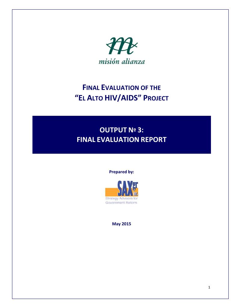 Forsiden av dokumentet Final Evaluation of the "El Alto HIV/AIDS" Project