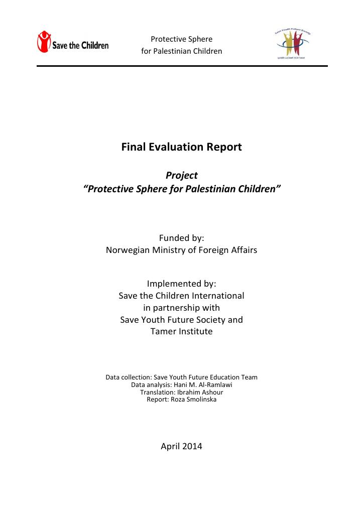 Forsiden av dokumentet Final Evaluation Report - "Protective Sphere for Palestinian Children"