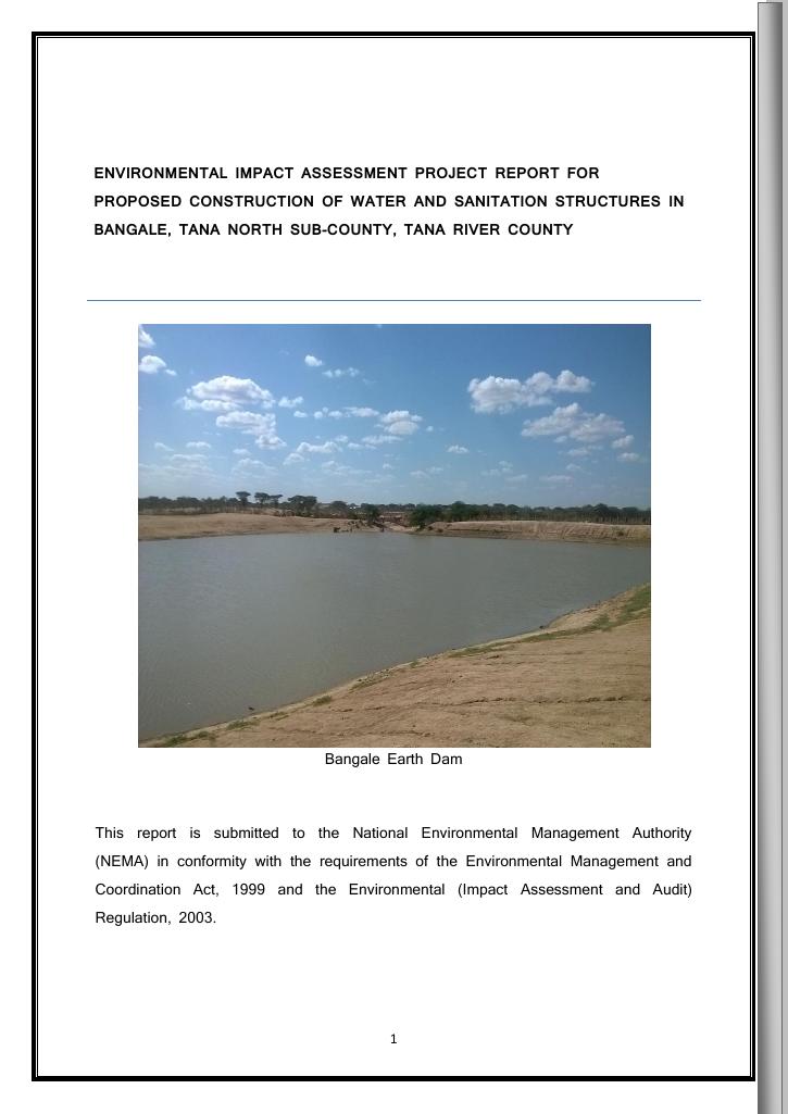 Forsiden av dokumentet Environmental Impact Assessment Project Report for Proposed Construction of Water and Sanitation Structures in Bangale, Tana North Sub-County, Tana River County