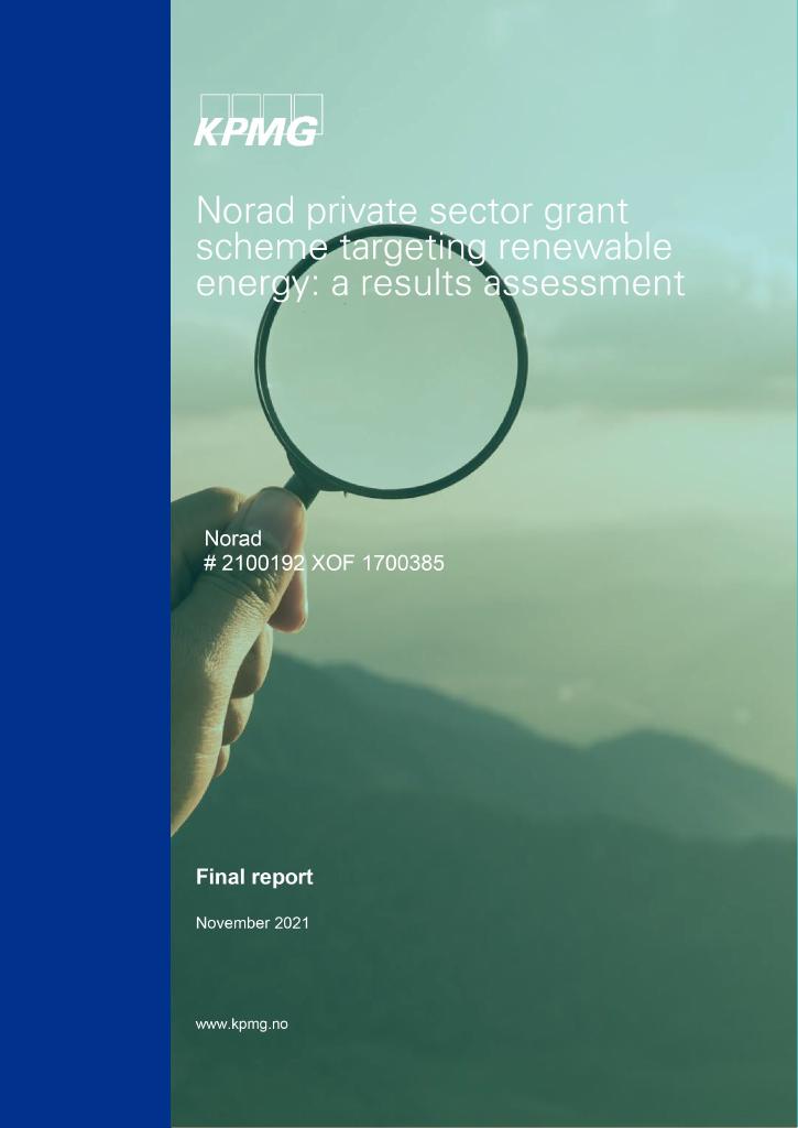 Forsiden av dokumentet Norad private sector grant scheme targeting renewable energy: a results assessment