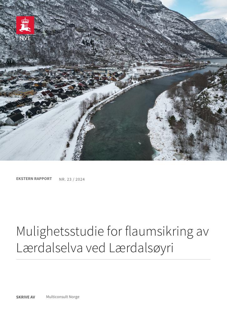 Forsiden av dokumentet Mulighetsstudie for flaumsikring av Lærdalselva ved Lærdalsøyri