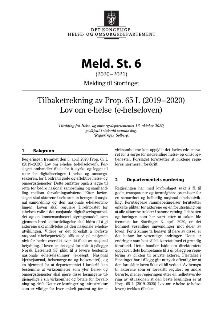 Forsiden av dokumentet Meld. St. 6 (2020–2021)