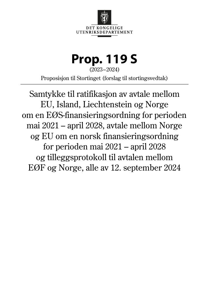 Forsiden av dokumentet Prop. 119 S (2023–2024)