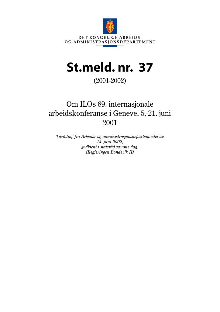 Forsiden av dokumentet St.meld. nr. 37 (2001-2002)