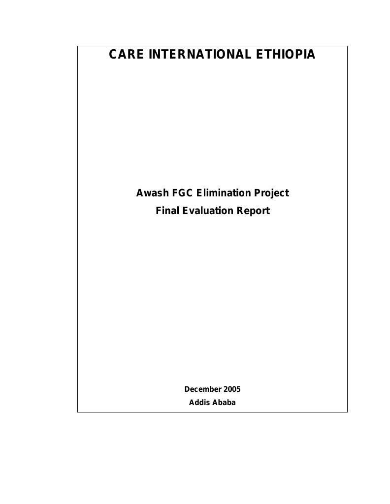 Forsiden av dokumentet Final Evaluation of Awash Female Genital Cutting Elimination Project