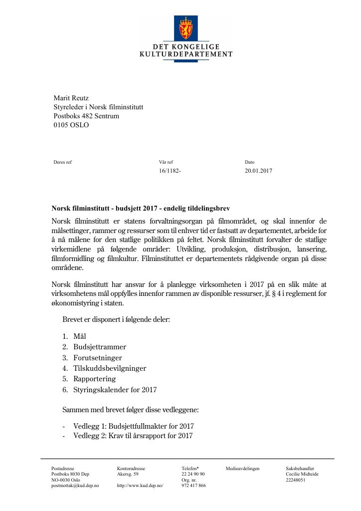 Forsiden av dokumentet Tildelingsbrev (.pdf)