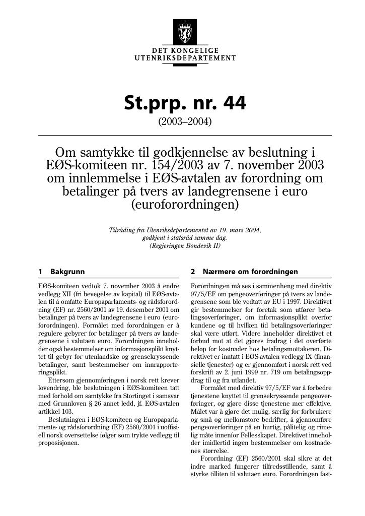 Forsiden av dokumentet St.prp. nr. 44 (2003-2004)