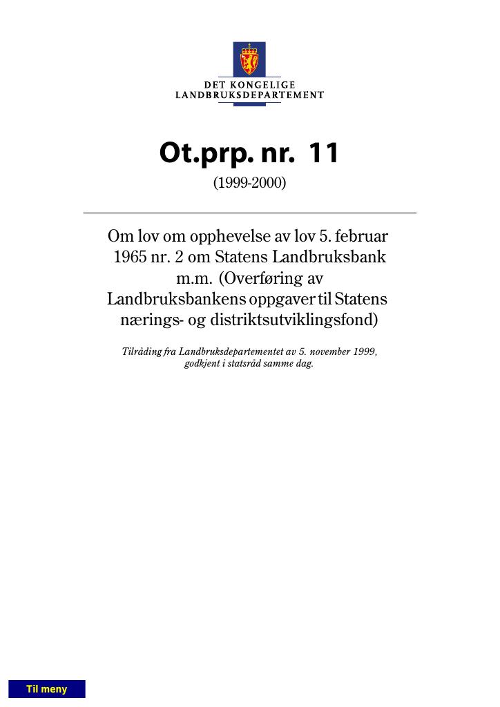 Forsiden av dokumentet Ot.prp. nr. 11 (1999-2000)