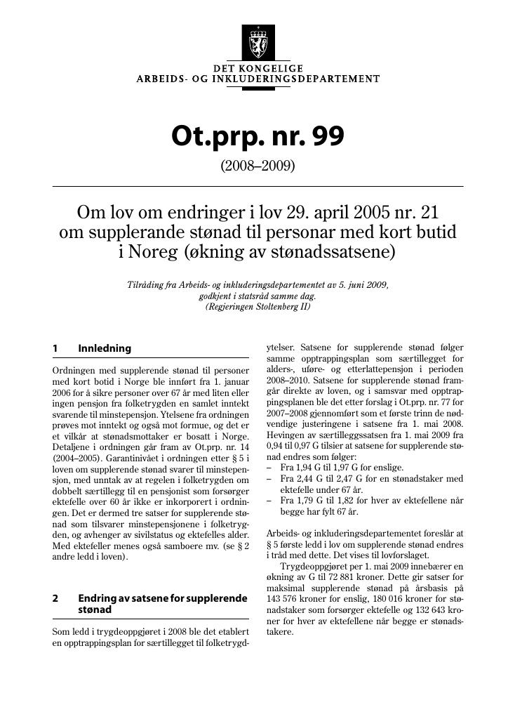 Forsiden av dokumentet Ot.prp. nr. 99 (2008-2009)