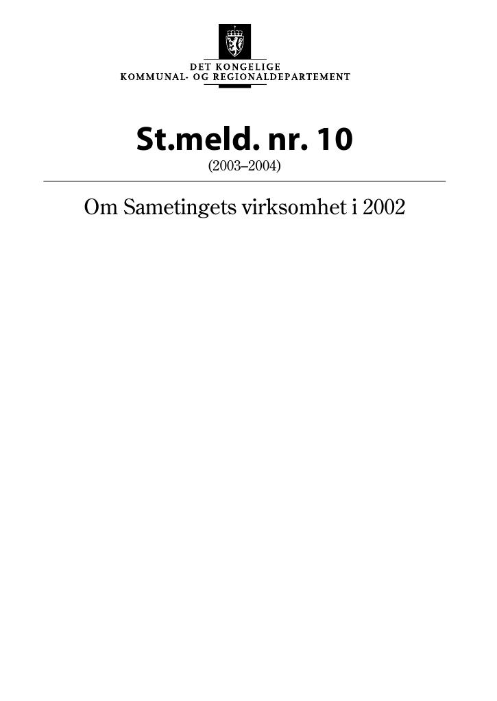Forsiden av dokumentet St.meld. nr. 10 (2003-2004)