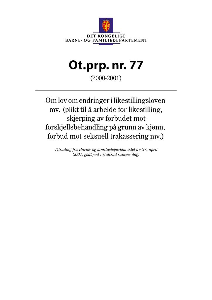 Forsiden av dokumentet Ot.prp. nr. 77 (2000-2001)