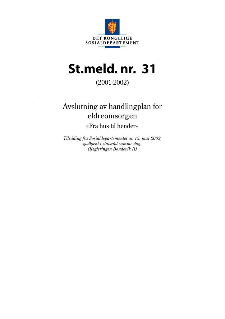 Forsiden av dokumentet St.meld. nr. 31 (2001-2002)