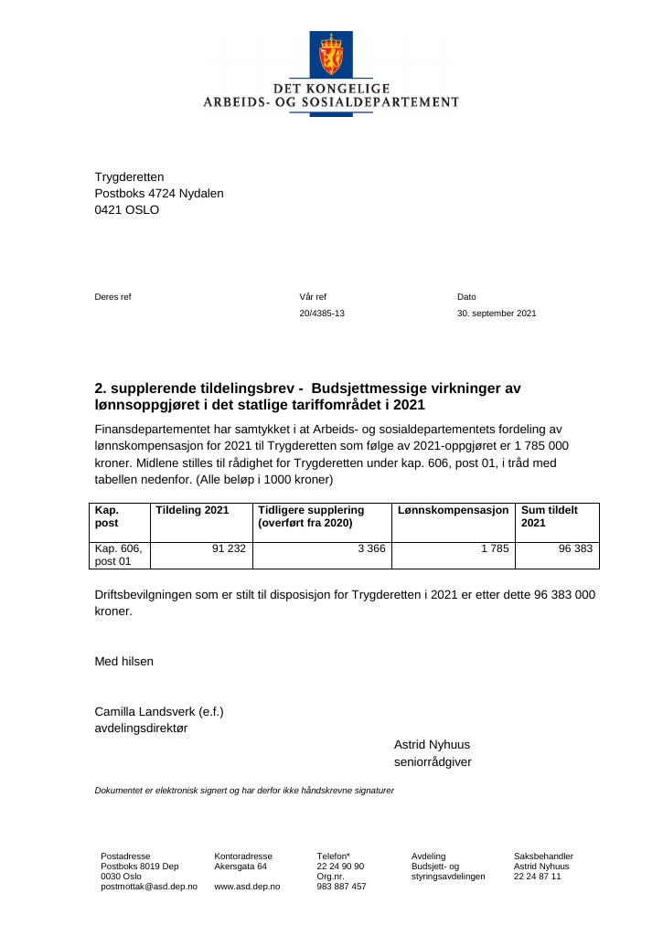 Tildelingsbrev Trygderetten 2021 - Tillegg Nr. 2 - Kudos