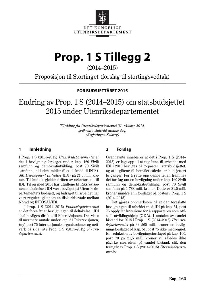 Forsiden av dokumentet Prop. 1 S Tillegg 2 (2014–2015)