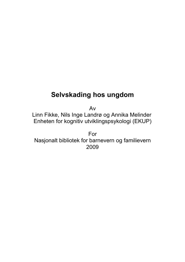 Forsiden av dokumentet Selvskading hos ungdom