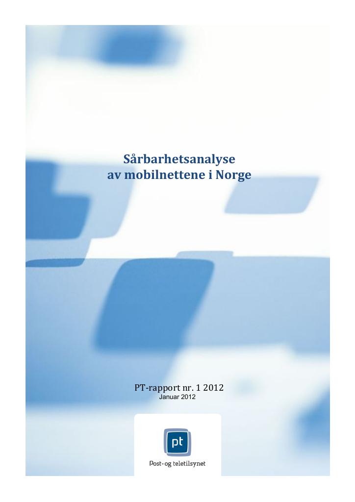 Forsiden av dokumentet Sårbarhetsanalyse av mobilnettene i Norge