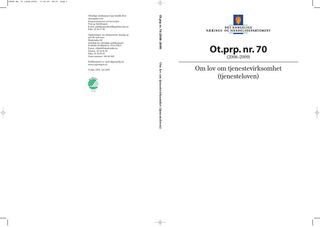 Forsiden av dokumentet Ot.prp. nr. 70 (2008-2009)