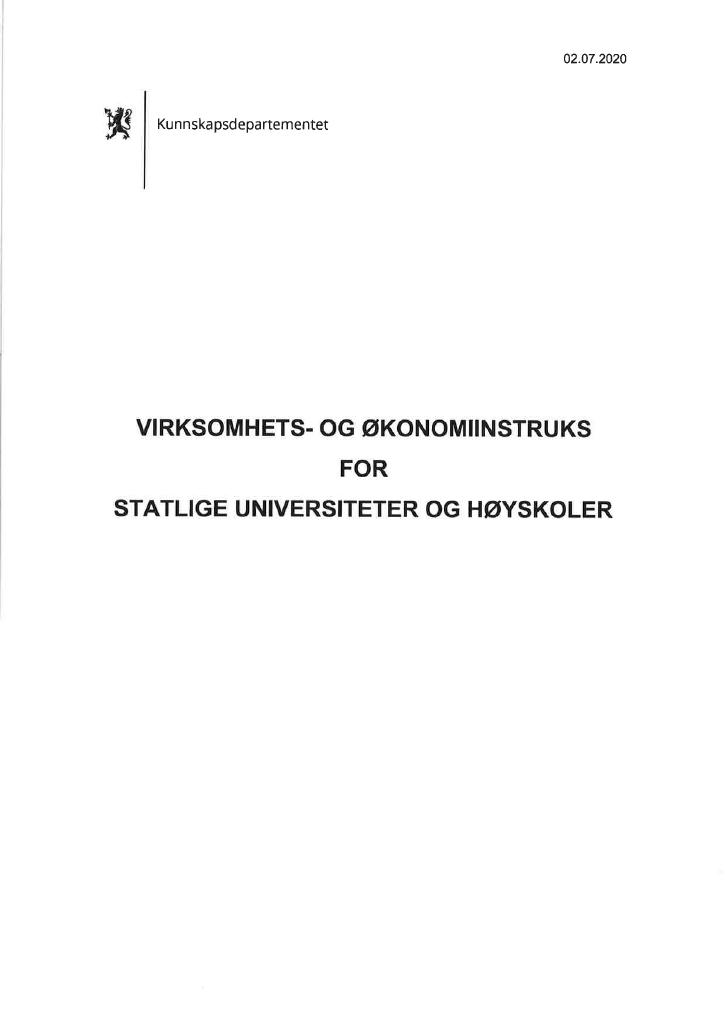 Forsiden av dokumentet Virksomhets- og økonomiinstruks for statlige universiteter og høyskoler