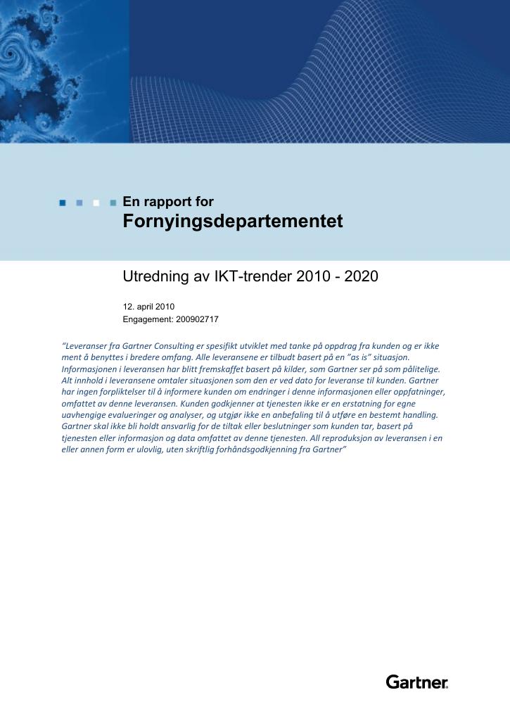 Forsiden av dokumentet Utredning av IKT-trender 2010-2020