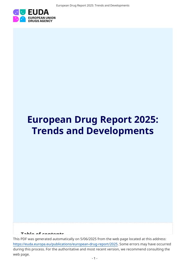 Forsiden av dokumentet European Drug Report 2025