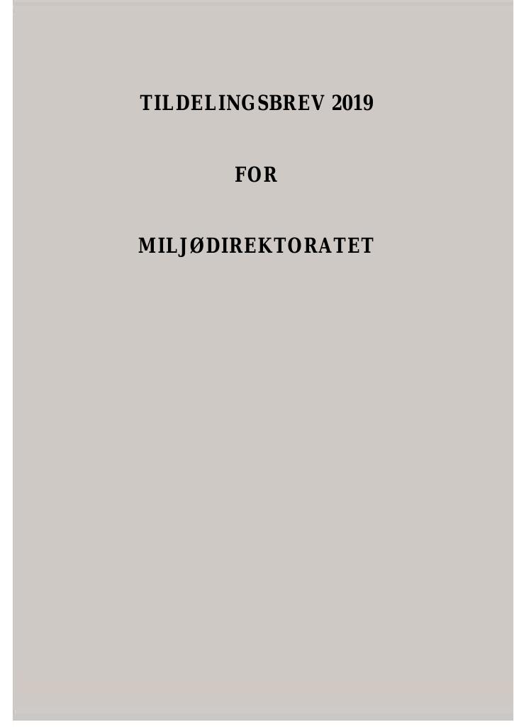 Forsiden av dokumentet Tildelingsbrev Miljødirektoratet 2019