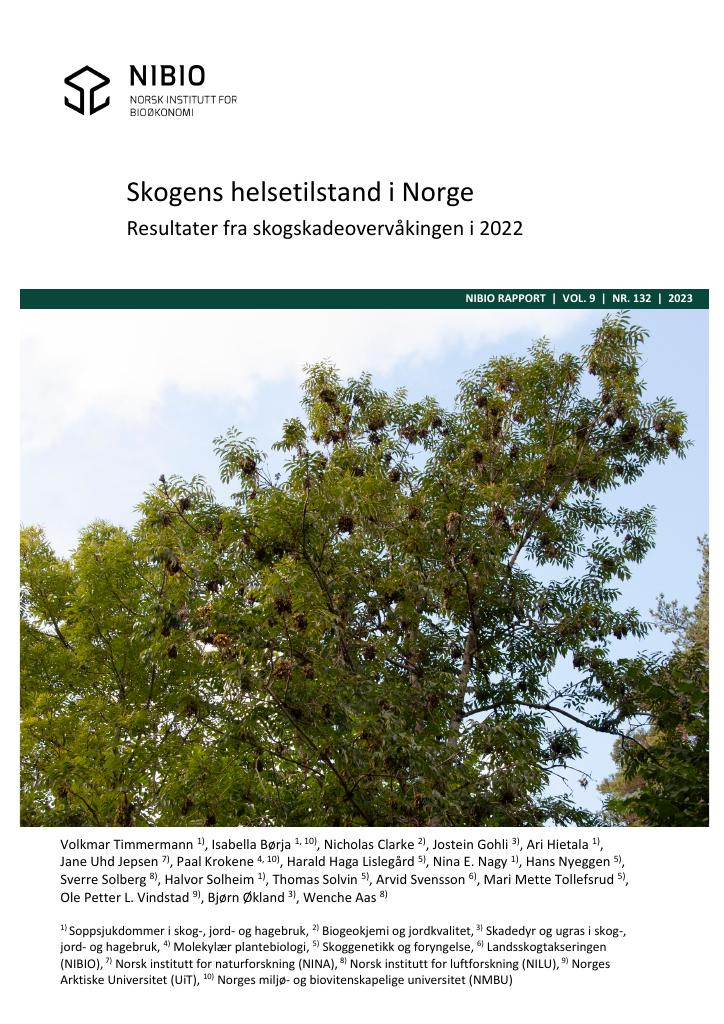 Forsiden av dokumentet Skogens helsetilstand i Norge. Resultater fra skogskadeovervåkingen i 2022