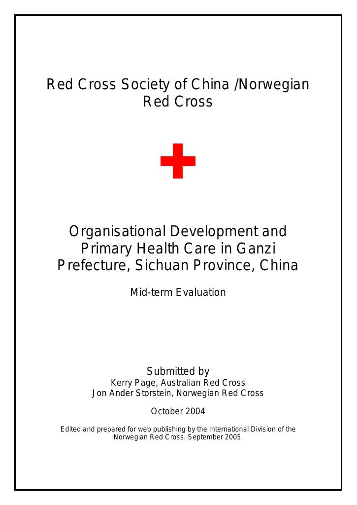 Forsiden av dokumentet Organisational Development and Primary Health Care in Ganzi Prefecture, Sichuan Province, China - mid-term evaluation