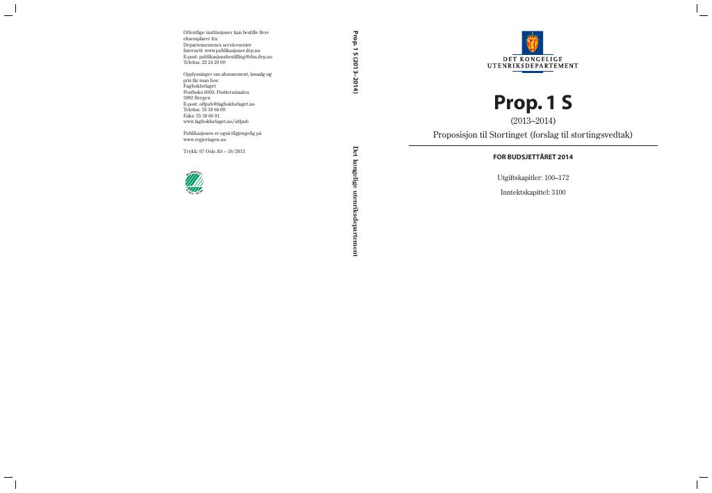 Forsiden av dokumentet Prop. 1 S (2013–2014)