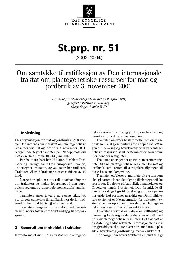 Forsiden av dokumentet St.prp. nr. 51 (2003-2004)