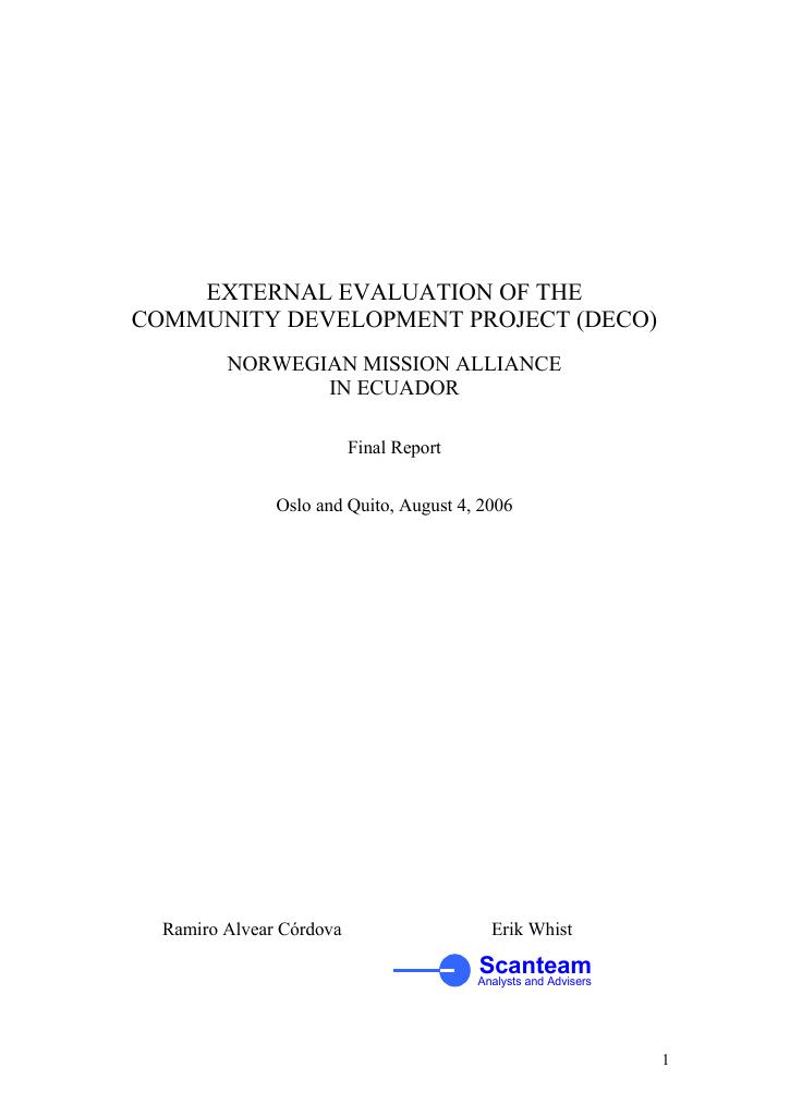 Forsiden av dokumentet External Evaluation of the Community Development Project (DECO)