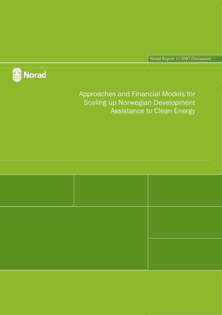 Forsiden av dokumentet Approaches and Financial Models for Scaling up Norwegian Development Assistance to Clean Energy