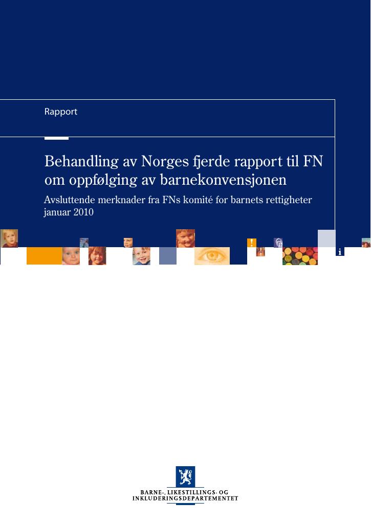 Forsiden av dokumentet Behandling av Norges fjerde rapport til FN