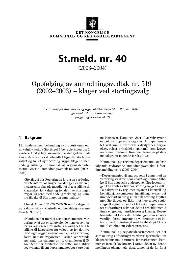 Forsiden av dokumentet St.meld. nr. 40 (2003-2004)