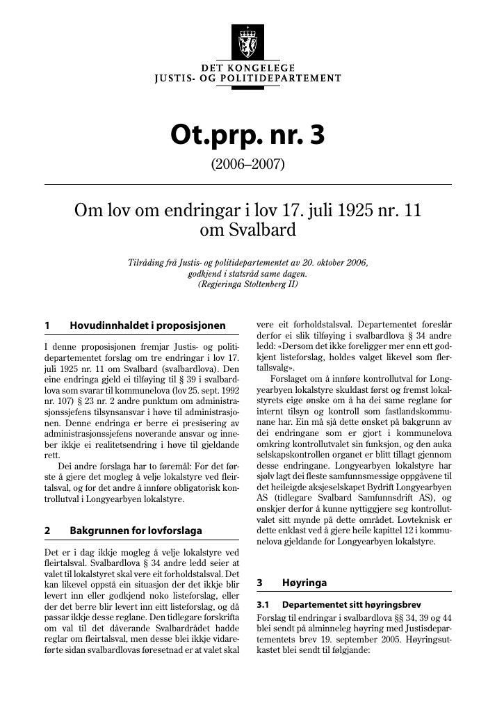 Forsiden av dokumentet Ot.prp. nr. 3 (2006-2007)