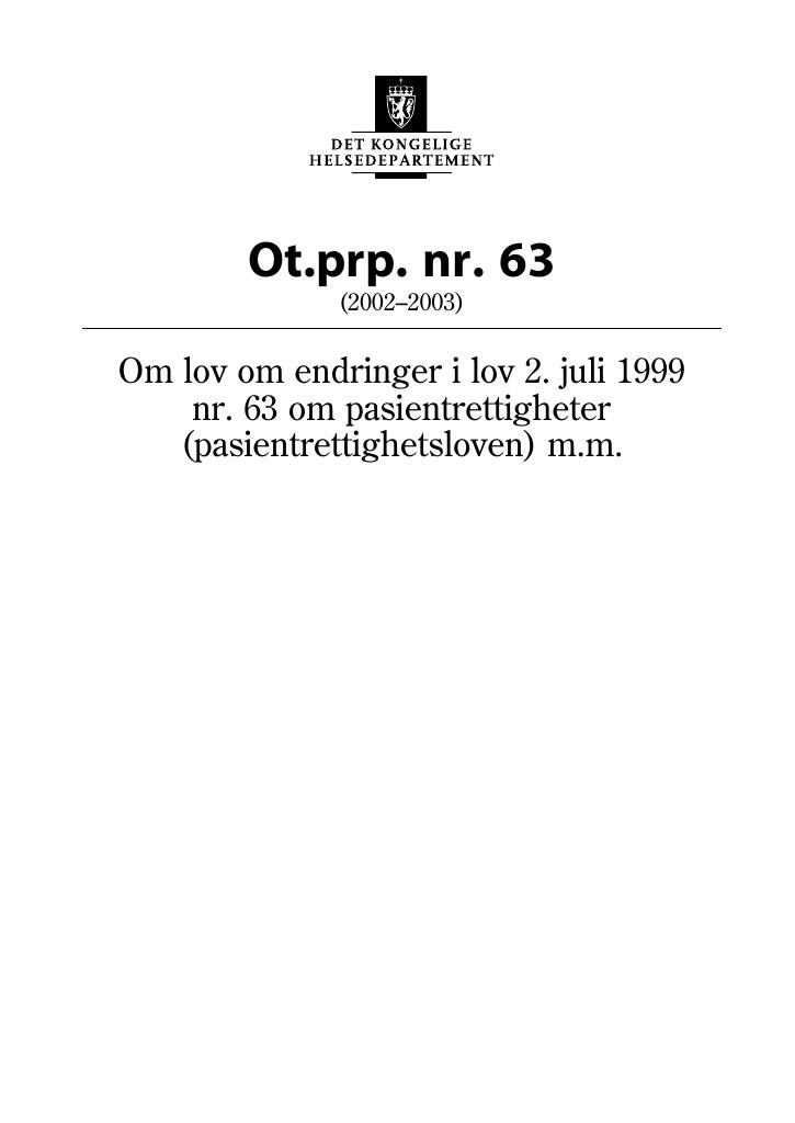 Forsiden av dokumentet Ot.prp. nr. 63 (2002-2003)