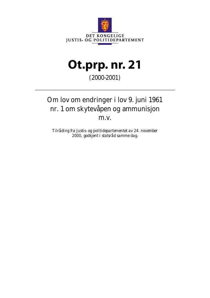 Forsiden av dokumentet Ot.prp. nr. 21 (2000-2001)