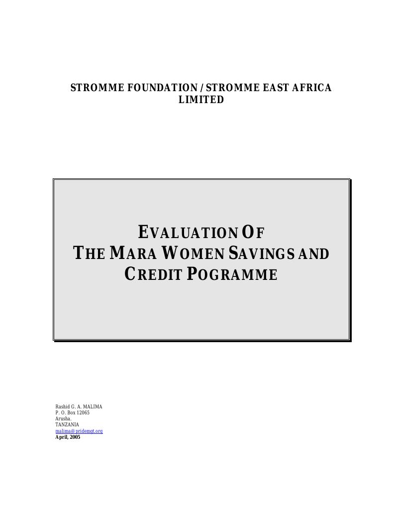 Forsiden av dokumentet MARA Women Savings and Credit Programme