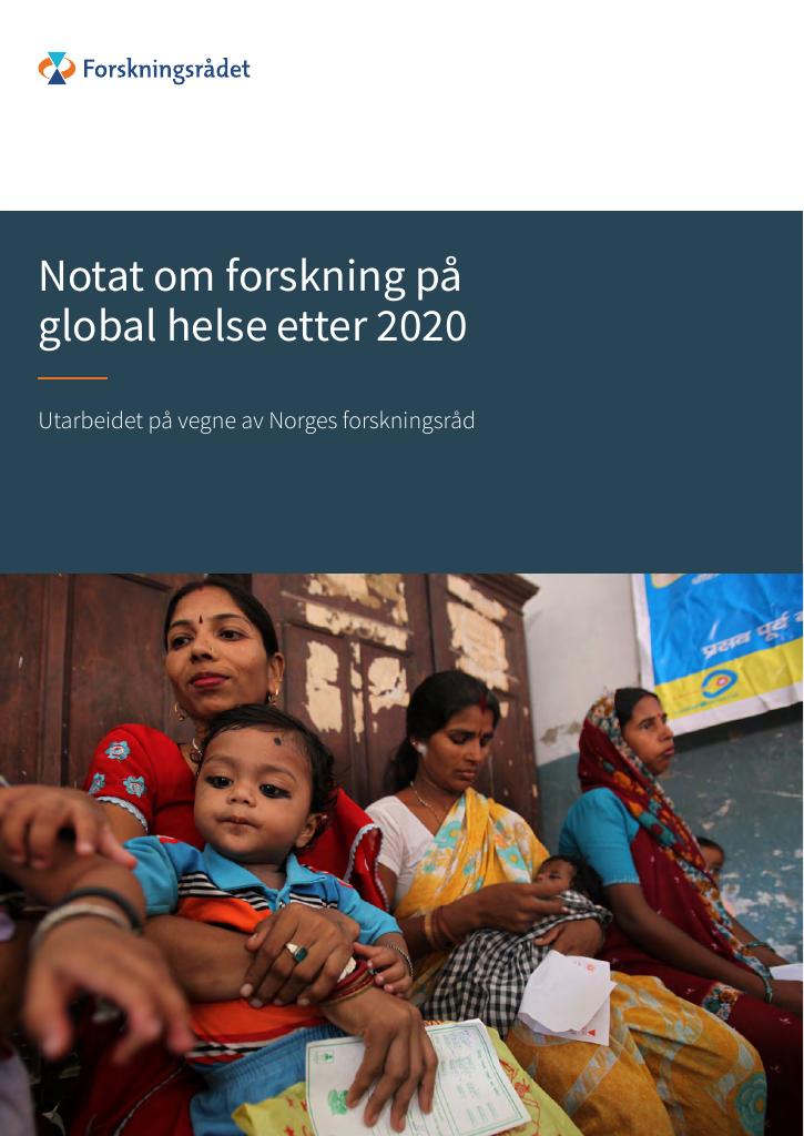 Forsiden av dokumentet Notat om forskning på global helse etter 2020