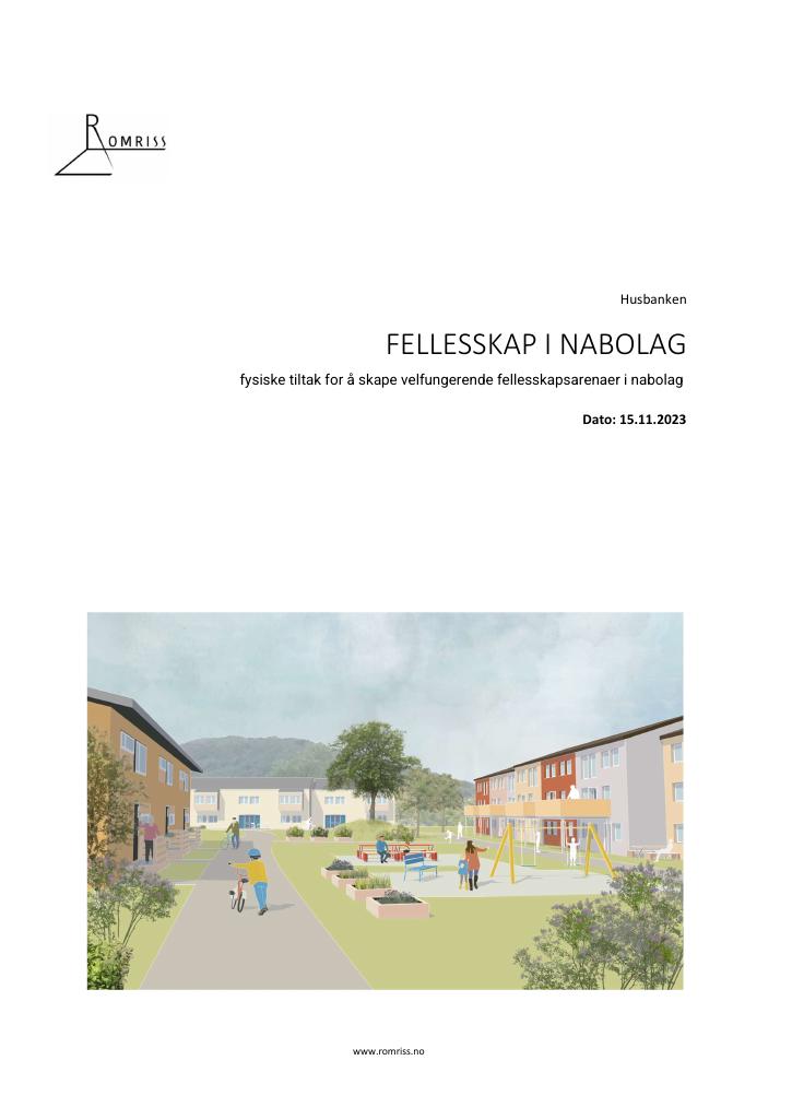Forsiden av dokumentet Fysiske tiltak for fellesskap i nabolag (2023)